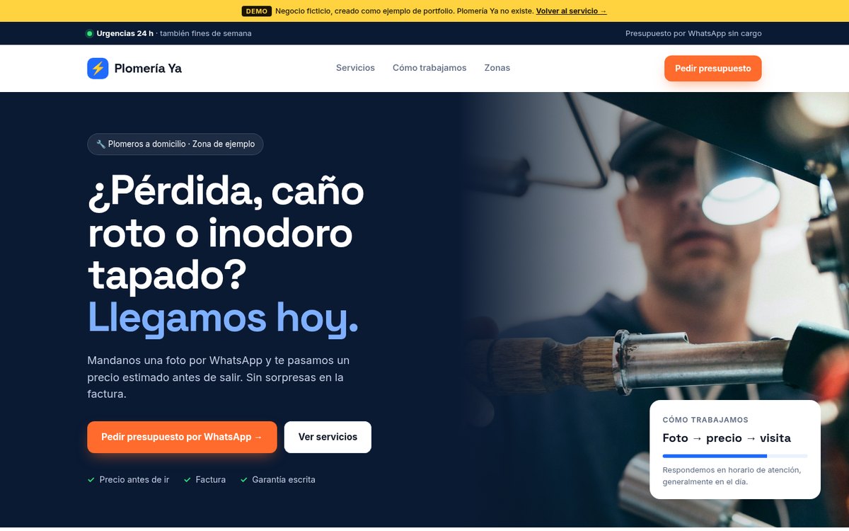 Demo: servicio de plomería ficticio Plomería Ya